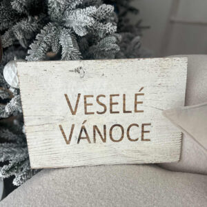 Dřevěná cedule Veselé Vánoce - bílá patina