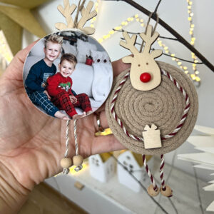 Dřevěná macrame Sobí ozdoba s fotkou