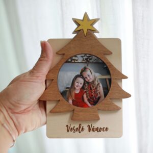 Dřevěný vánoční rámeček Stromeček s vlastní fotografií